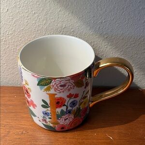 Floral Monogram Mug with Gold Handle the rifle paper Co initial I